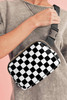 White Checkered Print Buckle Wide Belt Crossbody Bag White Checkered Print Buckle Wide Belt Crossbody Bag