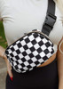White Checkered Print Buckle Wide Belt Crossbody Bag White Checkered Print Buckle Wide Belt Crossbody Bag