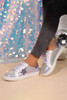 Silvery Star Sequin Patchwork Criss Cross Casual Shoes