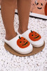 White Halloween Pumpkin Print Plush Slippers (Runs Small, Size Up)