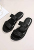 Black Braided Double Band Leathered Flat Slippers
