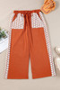 Gold Flame Plus Size Floral Crochet Patch Drawstring Wide Leg Pants