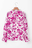 Rose Floral Print Flounce Sleeve Keyhole Back Blouse