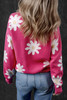 Bright Pink Daisy Flower Crew Neck Long Sleeve Sweater