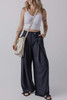 Dirty blue Dual Buttoned High Waist Pleated Wide Leg Pants