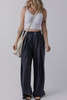 Dirty blue Dual Buttoned High Waist Pleated Wide Leg Pants