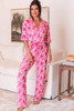 Pink Bow Knot Print Lapel Collar Short Sleeve and Pants Pajamas Set Pink Bow Knot Print Lapel Collar Short Sleeve and Pants Pajamas Set