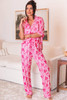 Pink Bow Knot Print Lapel Collar Short Sleeve and Pants Pajamas Set Pink Bow Knot Print Lapel Collar Short Sleeve and Pants Pajamas Set