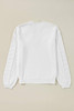 White Flower Detail Knitted Notched Neck Sweater
