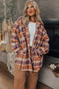 Multicolour Plus Size Plaid Print Collared Button up Jacket