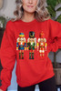 Red Christmas Metallic Nutcracker Graphic Crew Neck Sweatshirt Red Christmas Metallic Nutcracker Graphic Crew Neck Sweatshirt