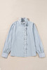 Sky Blue Stripe Frilled Trim Button Up Long Sleeve Shirt