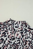 Black Leopard Print Buttoned Front 3/4 Sleeve Tiered Ruffled Hem Dress