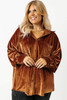 Chestnut Plus Size Velvet Chest Pocket Drop Shoulder Shirt