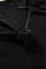 Black Fleece Lined Half Zipper Kangaroo Pockets Loose Hoodie
