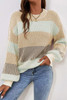 Brown Colorblock Textured Knit Bubble Sleeve Sweater