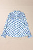 Sky Blue Boho Floral Printed Lantern Sleeve Frilled Neck Shirred Shirt