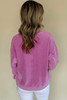 Bright Pink Solid Color Notched Neck Drop Shoulder Sweatshirt