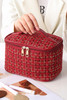 Fiery Red Plaid Zipper Large Cosmetic Bag with Handle Fiery Red Plaid Zipper Large Cosmetic Bag with Handle