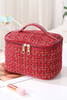 Fiery Red Plaid Zipper Large Cosmetic Bag with Handle Fiery Red Plaid Zipper Large Cosmetic Bag with Handle