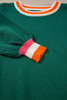 Blackish Green Colorblock Striped Trim Drop Shoulder Sweater