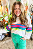 White Plus Size Colorful Striped Drop Shoulder Loose Sweatshirt White Plus Size Colorful Striped Drop Shoulder Loose Sweatshirt