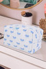 Sky Blue Bow Knot Quilted Zipper Makeup Bag Sky Blue Bow Knot Quilted Zipper Makeup Bag