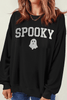 Black Glitter SPOOKY Ghost Pattern Crew Neck Halloween Sweatshirt