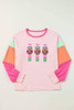 Pink Christmas Sequin Nutcracker Graphic Colorblock Long Sleeve Top