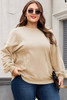 Apricot Loose Patchwork Crewneck Plus Size Sweatshirt