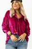 Bright Pink Plus Size Velvet Chest Pocket Drop Shoulder Shirt