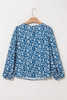 Blue Ditsy Floral Print Lantern Sleeve Blouse