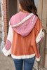 Coral Quilted Textured Patchwork Loose Fit Hooded Jacket