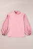 Gossamer Pink Swiss Dot Balloon Sleeve Loose Blouse