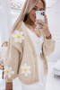 Parchment Elegant Flower Decor Button Front Cardigan