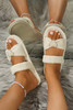 White Pearled Heart Shape Ribbed Flat Slippers