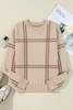 Khaki Plaid Pattern Knitted Drop Shoulder Sweater