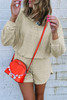 Parchment Textured Buttoned Long Sleeve Top 2 Piece Shorts Set
