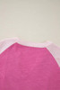 Bright Pink Textured Colorblock 3/4 Sleeve Oversize Top