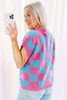 Sachet Pink Colorblock Plaid Pattern Ribbed Trim Sweater Tank Top Sachet Pink Colorblock Plaid Pattern Ribbed Trim Sweater Tank Top
