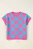 Sachet Pink Colorblock Plaid Pattern Ribbed Trim Sweater Tank Top Sachet Pink Colorblock Plaid Pattern Ribbed Trim Sweater Tank Top
