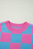 Sachet Pink Colorblock Plaid Pattern Ribbed Trim Sweater Tank Top Sachet Pink Colorblock Plaid Pattern Ribbed Trim Sweater Tank Top