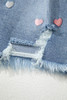 Beau Blue Shimmer Heart Pattern Distressed Denim Mini Skirt