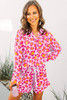 Pink Leopard Print Long Sleeve Shirt and Shorts Pajama Set