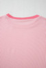 Pink Corded Colorblock Patchwork Drop Shoulder Long Sleeve Top