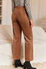 Chestnut Solid Color Double Breasted Straight Leg Pants