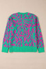 Green Abstract Print Ribbed Trim Baggy Sweater