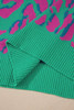 Green Abstract Print Ribbed Trim Baggy Sweater
