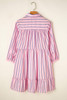 Pink Stripe Ruffled Hem Button-up Collared Shirt Mini Dress Pink Stripe Ruffled Hem Button-up Collared Shirt Mini Dress