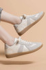 Beige PU Leather Suede Patched Lace-up Flat Shoes